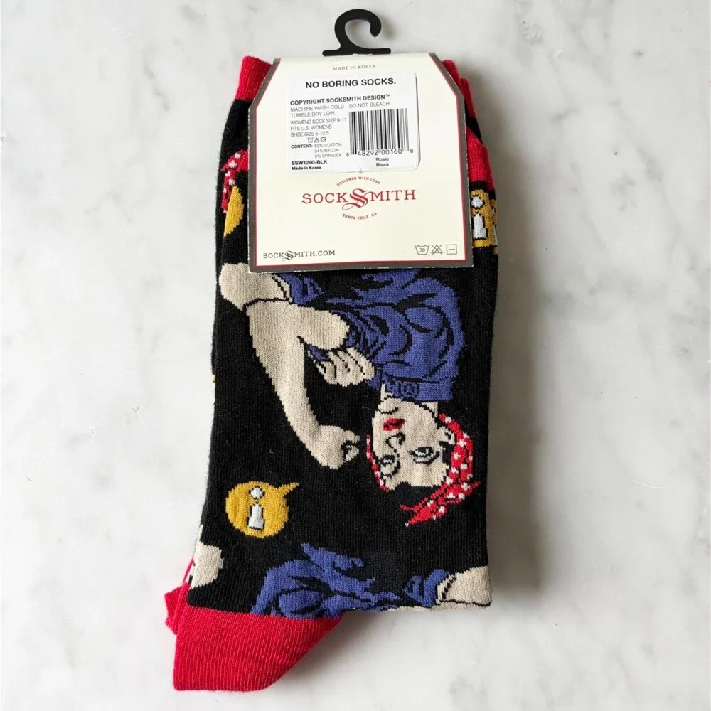 SockSmith Rosie the Riveter Women's Crew Socks We Can Do It! Fits Shoes 5-10.5